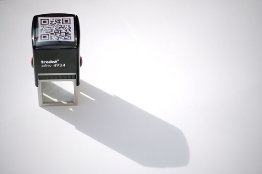 Self-inking QR code stamp from Simon's Stamps