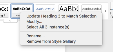 Accessing the dropdown style menu from the ribbon